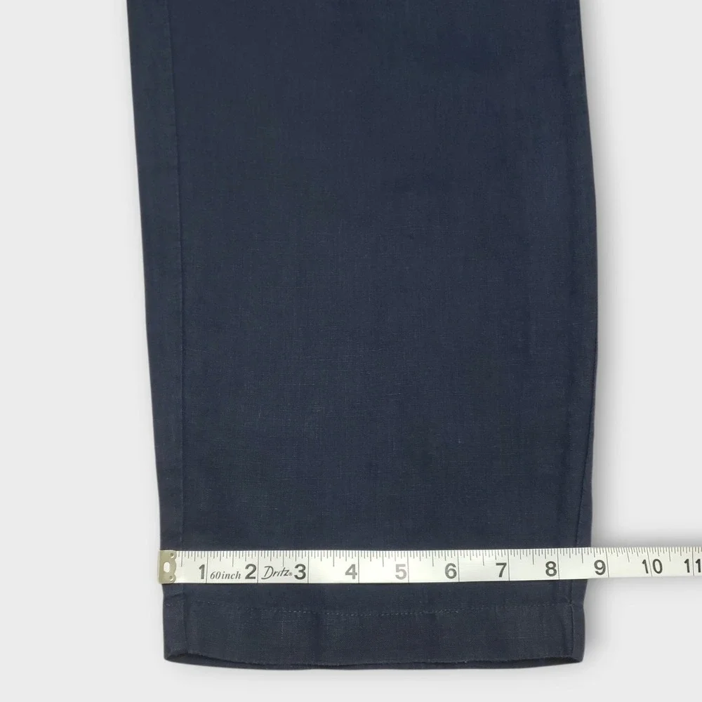Quince European Linen Pants Deep Navy Blue Cropped Elastic Waist Medium